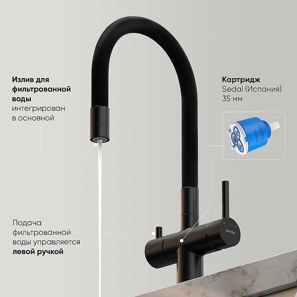 Смеситель для кухни Sancos Lucia SC4004MB черный матовый купить в интернет-магазине сантехники Sanbest