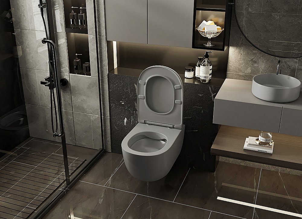 Унитаз подвесной ABBER Bequem AC1104MG с крышкой микролифт, безободковый, серый матовый купить в интернет-магазине Sanbest