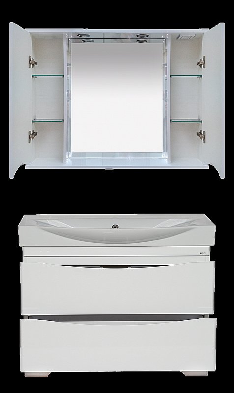 Зеркало со шкафом Misty Элвис 103 белая эмаль в ванную от интернет-магазине сантехники Sanbest