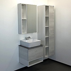 Тумба с раковиной Comforty Прага 60 00-00014536 (PZ-6068) светлое дерево/белая/столешница графит для ванной в интернет-магазине Sanbest