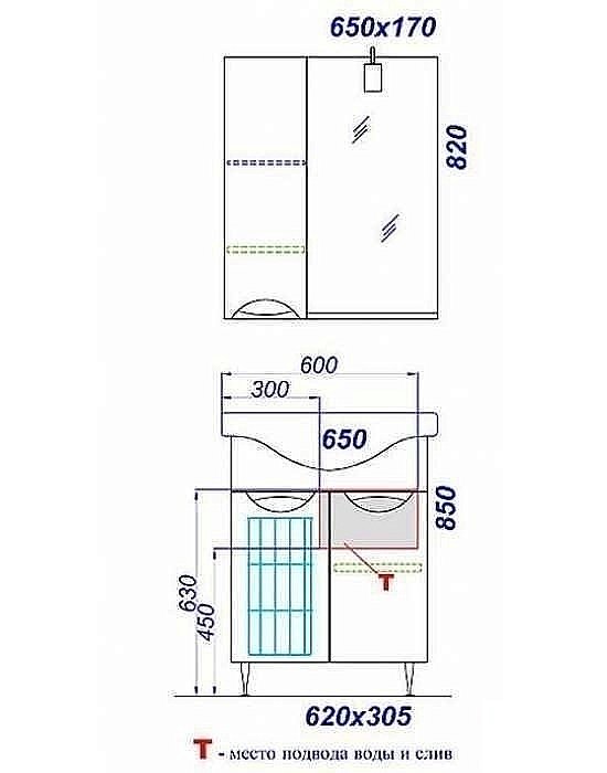 Тумба с раковиной AQWELLA Лайн 65 для ванной в интернет-магазине Sanbest