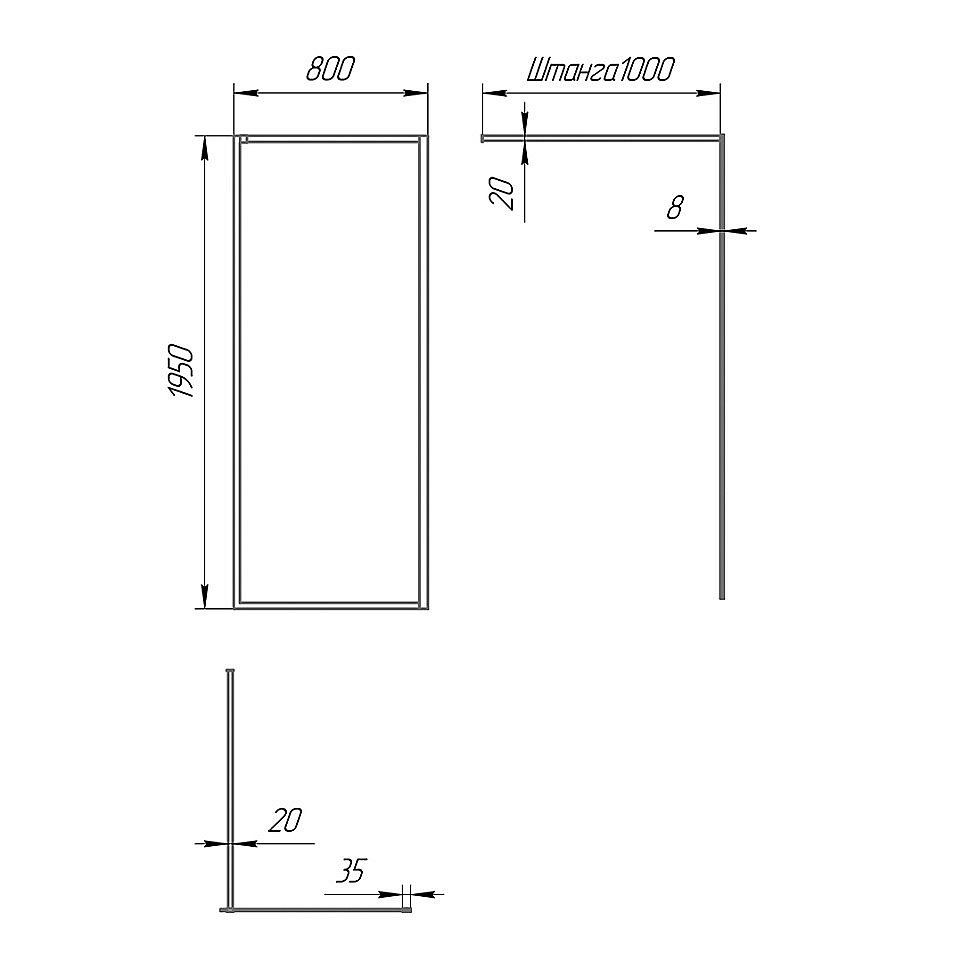 Душевое ограждение PAINI WalkIN80F 80 стекло прозрачное/профиль черный купить в интернет-магазине Sanbest