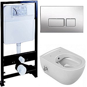 Унитаз Boheme Bianca 963-2 с инсталяцией и кнопкой 664-CR белый глянцевый/хром, безободковый, с функцией биде купить в интернет-магазине Sanbest