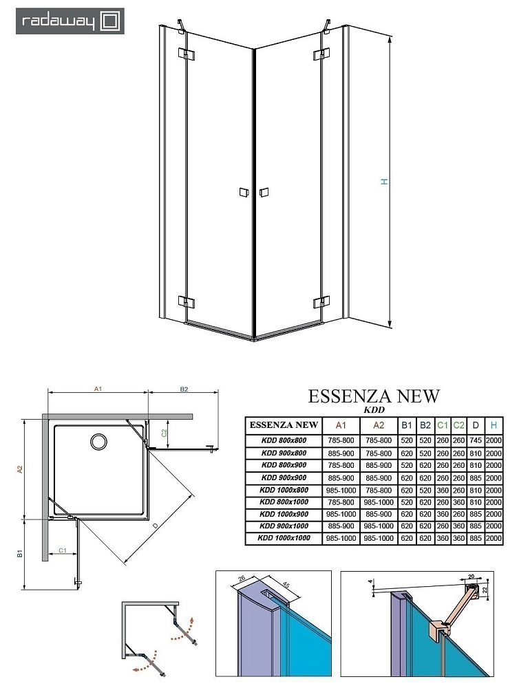 Душевой уголок Radaway Essenza New КDD 90х100 купить в интернет-магазине Sanbest