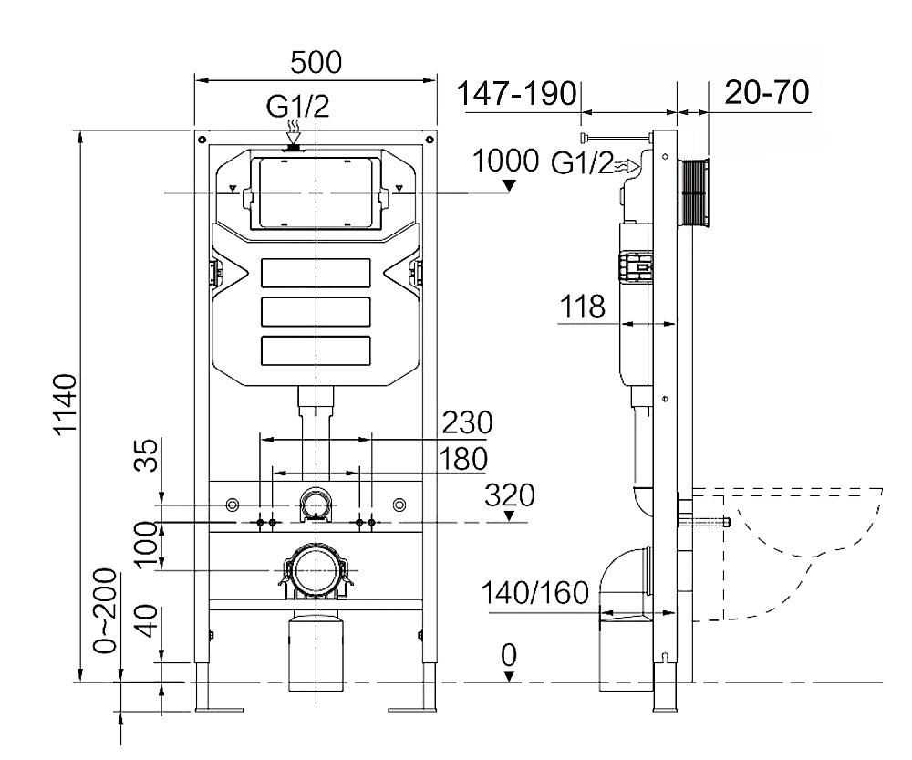 Унитаз подвесной Ceramica Nova Metropol CN4002_1001B_1000 безободковый, с крышкой микролифт, с инсталляцией и черной матовой кнопкой купить в интернет-магазине Sanbest