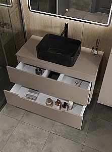 Тумба с раковиной Orange Line 100 Li-100TuLMDF+B02-460MB латте/черный для ванной в интернет-магазине Sanbest