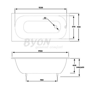 Ванна чугунная BYON B13 170x70 купить в интернет-магазине Sanbest