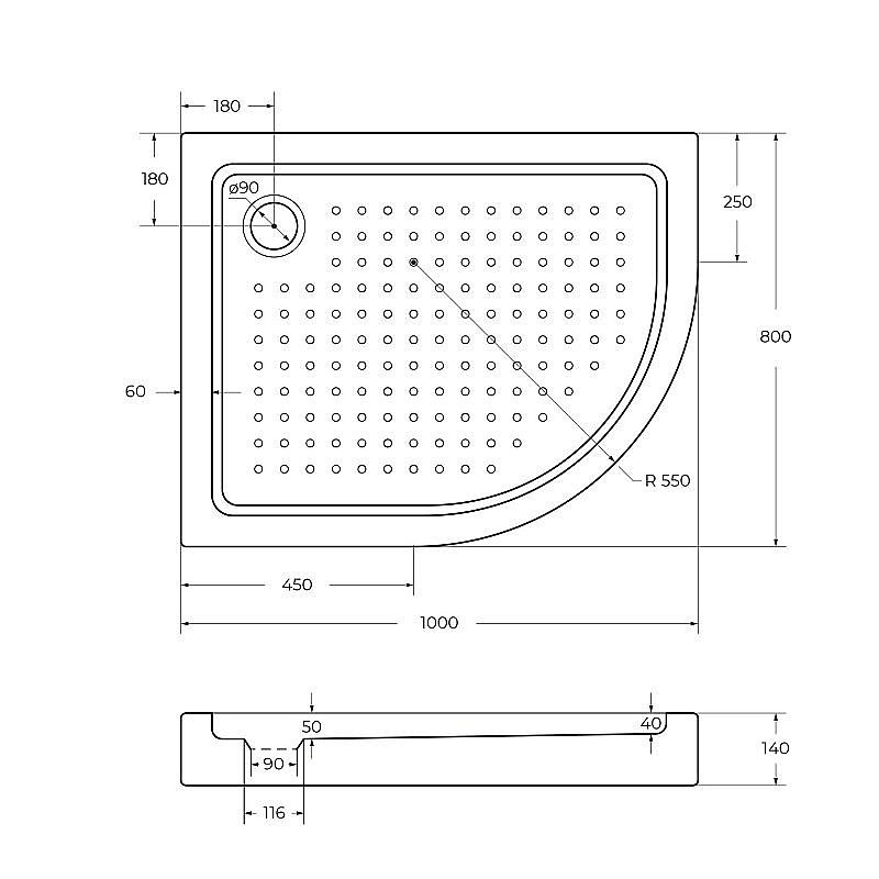Душевой поддон Cezares TRAY-A-RH 100x80 купить в интернет-магазине Sanbest