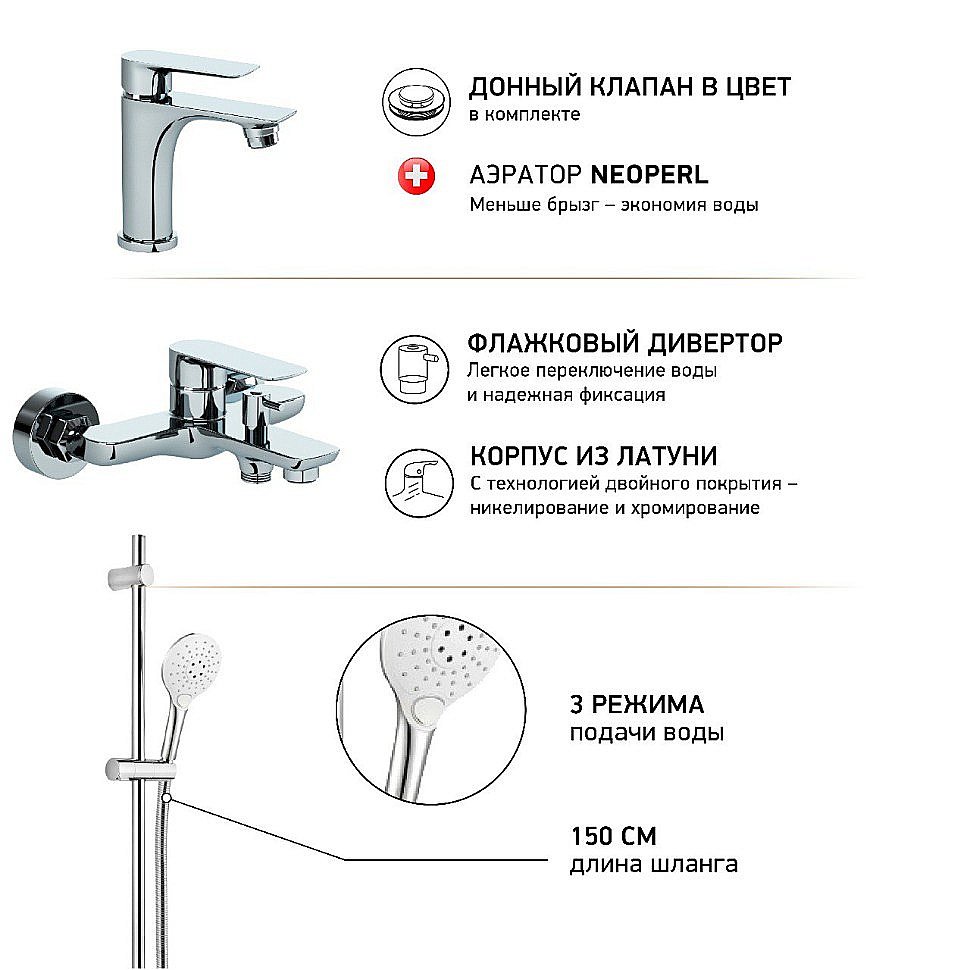 Набор смесителей Paini Garda 3в1 76CRSET4 хром купить в интернет-магазине сантехники Sanbest