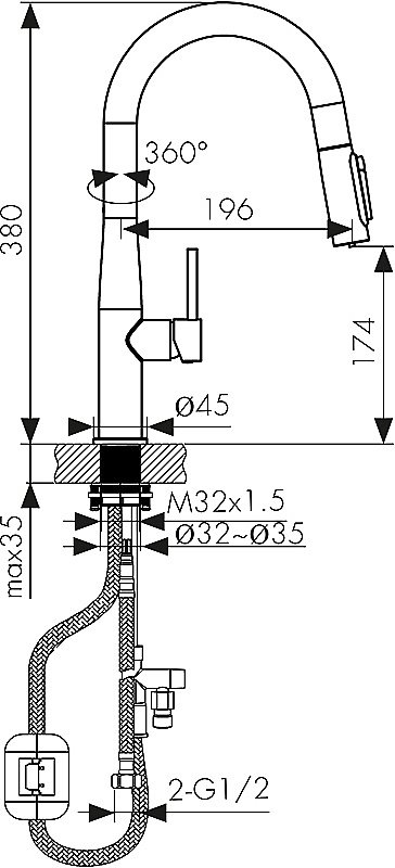 Смеситель для кухни Kaiser Vita 43344-15 вороненая сталь купить в интернет-магазине сантехники Sanbest