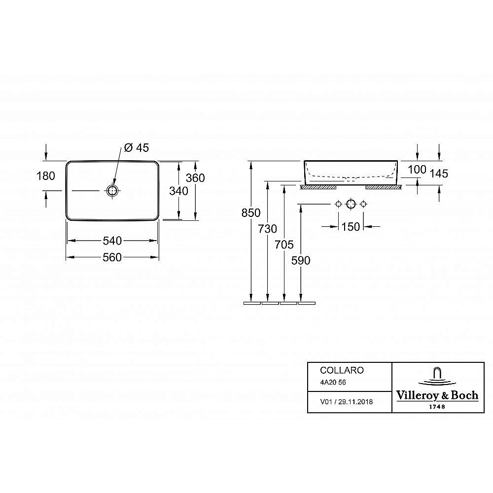 Раковина Villeroy&Boch Collaro 4A2056R1 альпийский белый купить в интернет-магазине Sanbest