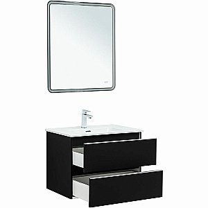 Тумба с раковиной Aquanet Вега 70 329596 черная для ванной в интернет-магазине Sanbest