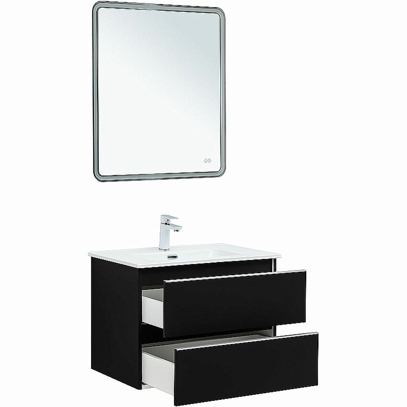 Тумба с раковиной Aquanet Вега 70 329596 черная для ванной в интернет-магазине Sanbest