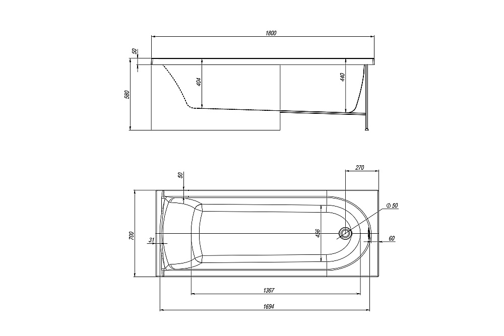 Акриловая ванна Royal Bath BERN RB974102 180x70 белый купить в интернет-магазине Sanbest