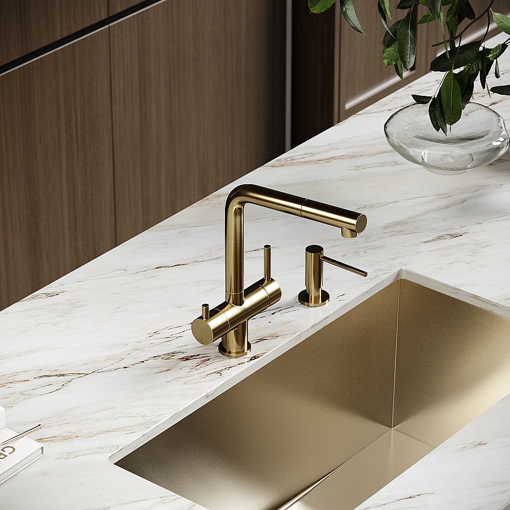 Смеситель для кухни Sancos Spin SC4015BG брашированное золото купить в интернет-магазине сантехники Sanbest