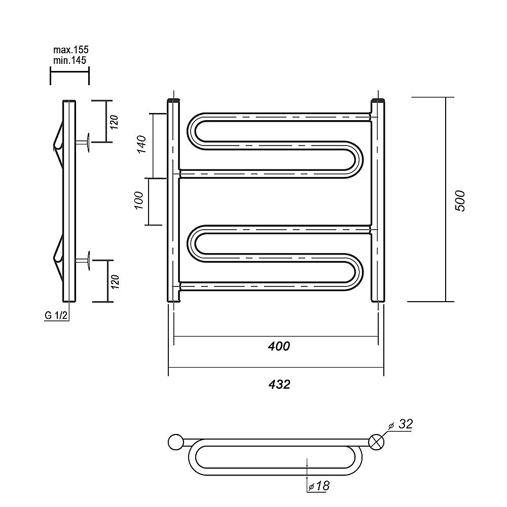 Полотенцесушитель водяной Domoterm Офелия П6 500x500 хром купить в интернет-магазине сантехники Sanbest