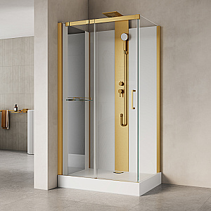 Душевая кабина Black&White Galaxy 110х80 8708000G с гидромассажем, стекло прозрачное/профиль брашированное золото купить в интернет-магазине Sanbest