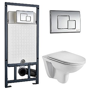 Унитаз подвесной WeltWasser MARBERG 507 + BAARBACH 004 GL-WT + MAR 507 SE белый глянцевый, безободковый, с крышкой микролифт, с инсталляцией и кнопкой хром купить в интернет-магазине Sanbest