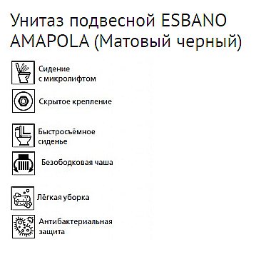 Унитаз подвесной Esbano AMAPOLA ESUPAMAPBM безободковый, с крышкой микролифт, матовый черный купить в интернет-магазине Sanbest