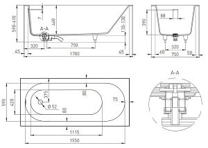 Ванна S-Sense Salini ORNELLA КIТ 102411M 170x75 Матовая купить в интернет-магазине Sanbest