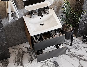 Тумба с раковиной Акватон Сохо 60 дуб веллингтон/графит для ванной в интернет-магазине Sanbest