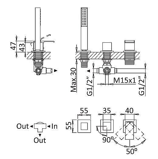 Смеситель для ванны Cezares Porta BVDM3-SS купить в интернет-магазине сантехники Sanbest