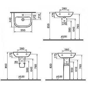 Раковина на полупьедестале Vitra S20 55 белая купить в интернет-магазине Sanbest