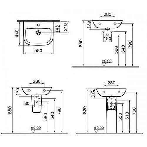 Раковина на полупьедестале Vitra S20 55 белая купить в интернет-магазине Sanbest