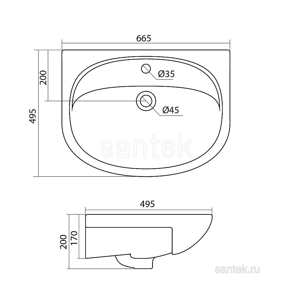 Раковина мебельная Santek Стелла 67 1.WH11.0.174 белая купить в интернет-магазине Sanbest
