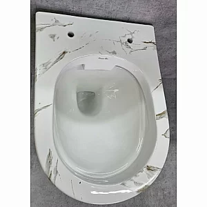Унитаз подвесной Ceramalux 2213-K белый мрамор, безободковый, с крышкой микролифт купить в интернет-магазине Sanbest