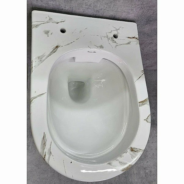 Унитаз подвесной Ceramalux 2213-K белый мрамор, безободковый, с крышкой микролифт купить в интернет-магазине Sanbest
