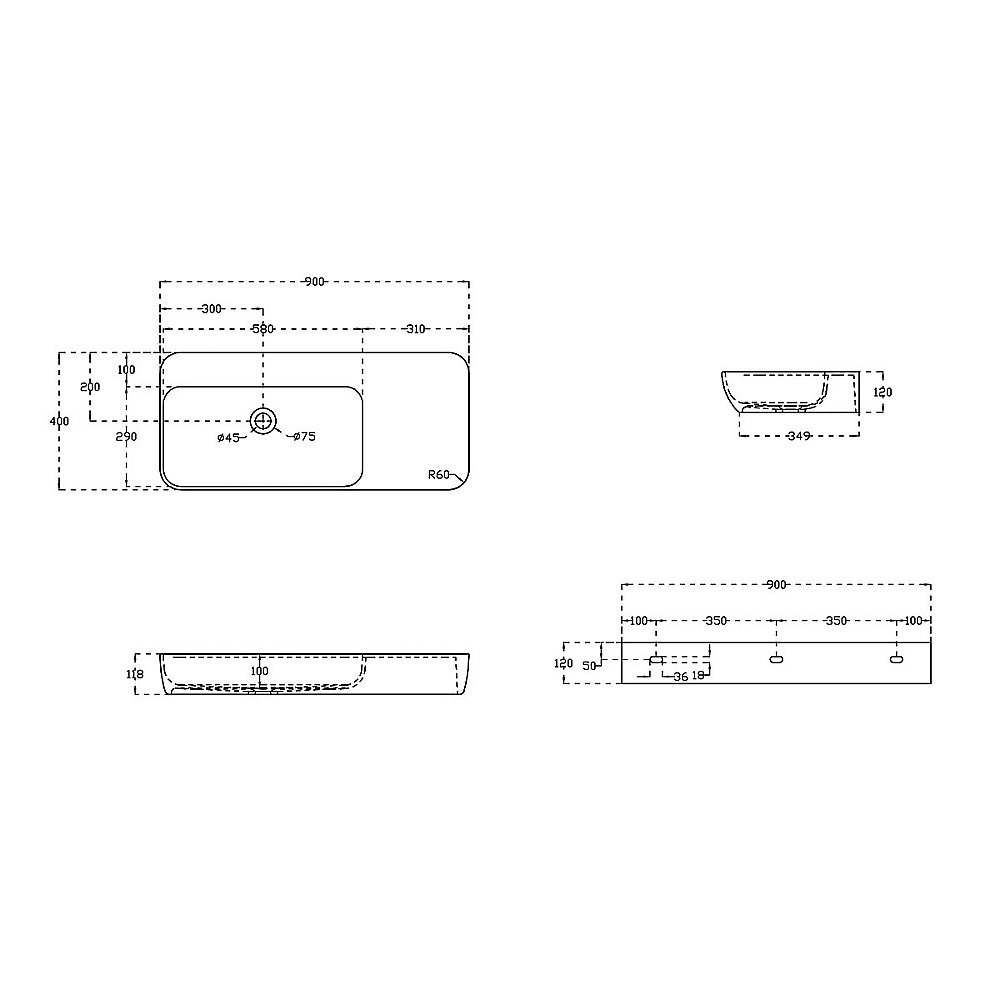 Раковина подвесная Vincea 90 VWB-6S590MW белая матовая купить в интернет-магазине Sanbest