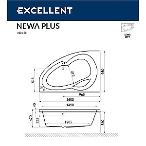 Ванна акриловая EXCELLENT Newa LINE WAEX.NEL16.LINE.CR 160x95 белая с гидромассажем купить в интернет-магазине Sanbest