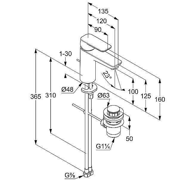 Смеситель для раковины Kludi Pure&Style 402933975 черный матовый купить в интернет-магазине сантехники Sanbest