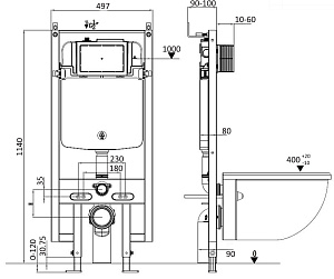 Унитаз с инсталляцией WeltWasser AMBERG 497+MERZBACH 041 XL MT-BL+AMBERG RD-MT CR черный матовый/кнопка хром матовый купить в интернет-магазине Sanbest