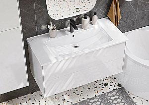 Тумба с раковиной Акватон Сохо 100 белая глянцевая для ванной в интернет-магазине Sanbest