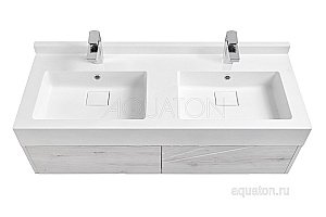 Тумба с раковиной Акватон Сакура 120 с двумя чашами белая глянцевая/ольха наварра для ванной в интернет-магазине Sanbest