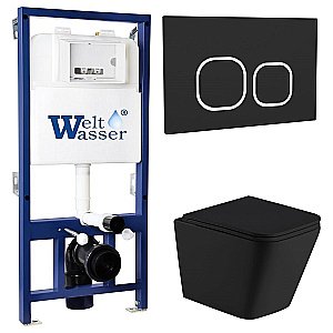 Унитаз с инсталляцией BAMBERG 460+GELBACH 043 MT-BL+BAMBERG BL черный матовый/кнопка черная, безободковый, с крышкой микролифт, слив торнадо купить в интернет-магазине Sanbest