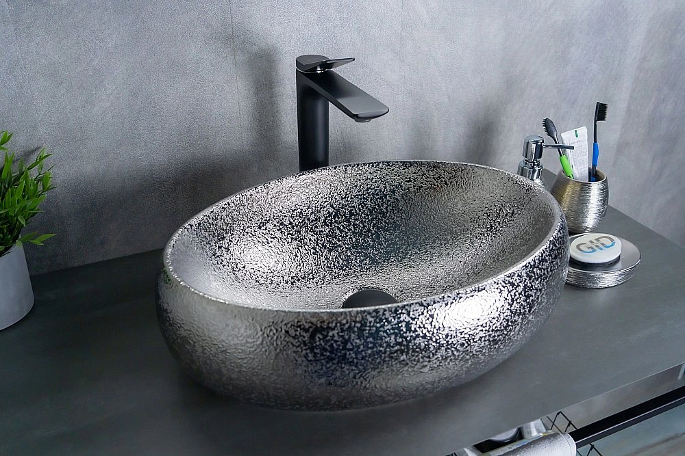 Раковина накладная Gid Lago 48 9030s 52235 серебро купить в интернет-магазине Sanbest