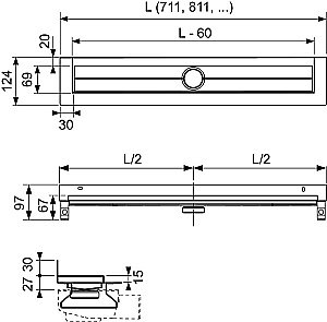 Душевой лоток TECE Drainline 600701 70 пристенный, хром купить в интернет-магазине Sanbest