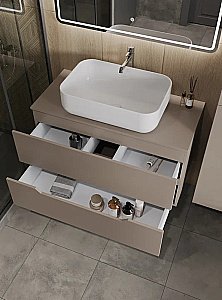 Тумба с раковиной Orange Line 100 Li-100TuLMDF+B03-600W латте/белый для ванной в интернет-магазине Sanbest