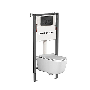 Унитаз подвесной Ceramica New Day CN3005 белый, безободковый, с инсталляцией Balance CN121001MB и кнопкой Circle черный матовый купить в интернет-магазине Sanbest