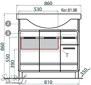 Тумба с раковиной AQWELLA Корсика 85 Т8м для ванной в интернет-магазине Sanbest
