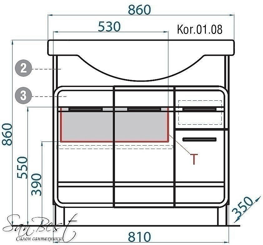 Тумба с раковиной AQWELLA Корсика 85 Т8м для ванной в интернет-магазине Sanbest
