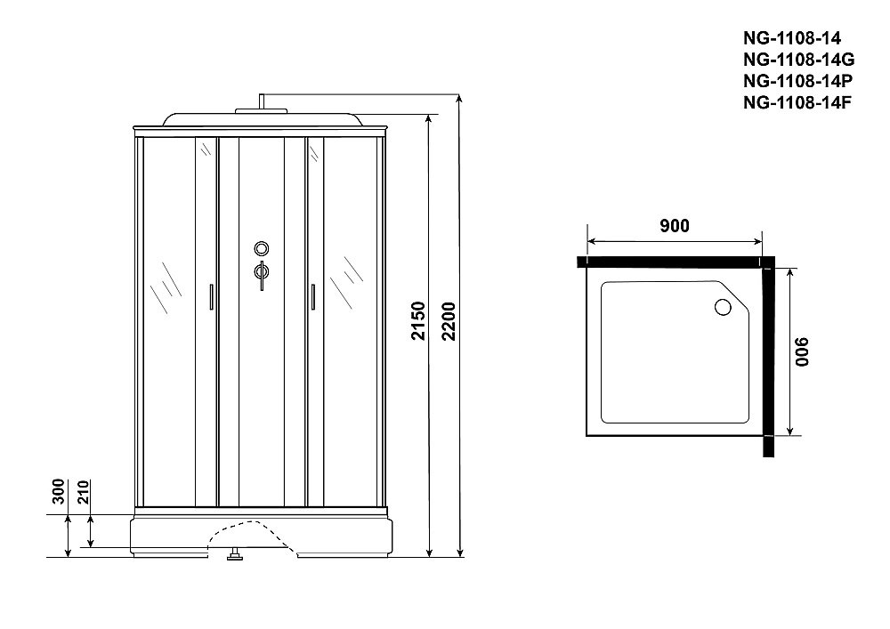 Душевая кабина Niagara Classic NG-1108-14P 90x90 купить в интернет-магазине Sanbest