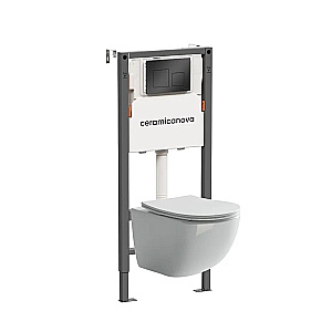 Унитаз подвесной Ceramica Nova Forma CN3009 белый, безободковый, с инсталляцией Balance CN121002MB и кнопкой Square черный матовый купить в интернет-магазине Sanbest