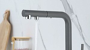 Смеситель для кухни Paulmark Serpentine Se213222-GRM серый металлик купить в интернет-магазине сантехники Sanbest