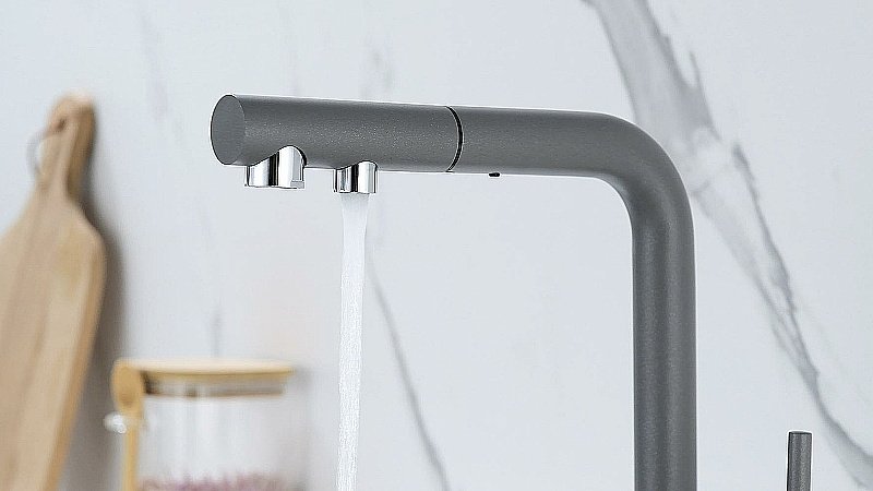 Смеситель для кухни Paulmark Serpentine Se213222-GRM серый металлик купить в интернет-магазине сантехники Sanbest