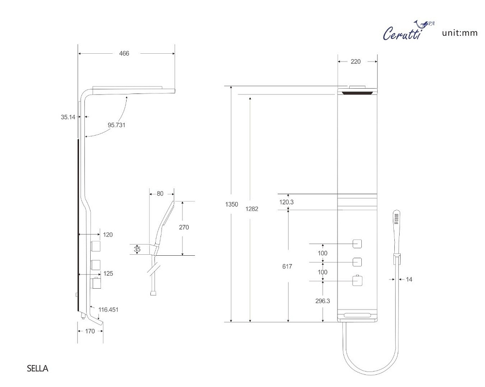 Душевая панель CeruttiSpa SELLA B CT8989 черная купить в интернет-магазине сантехники Sanbest