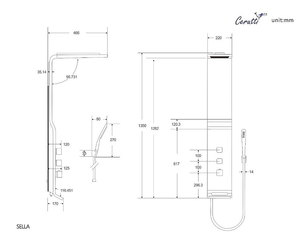 Душевая панель CeruttiSpa SELLA B CT8989 черная купить в интернет-магазине сантехники Sanbest